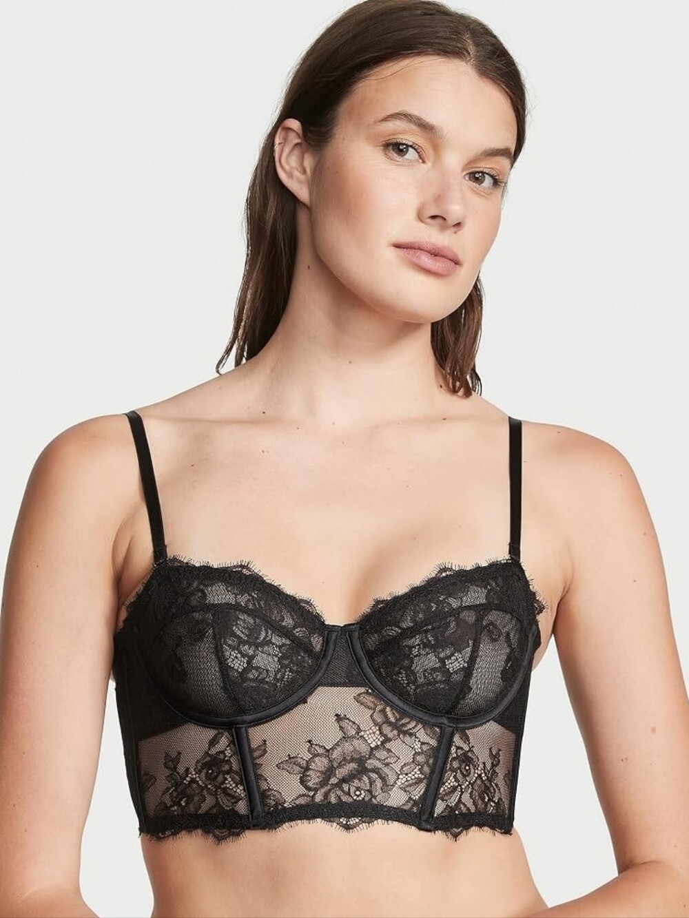 Victoria's Secret Archival Black Chantilly Lace Unlined Bustier Corset Bra
